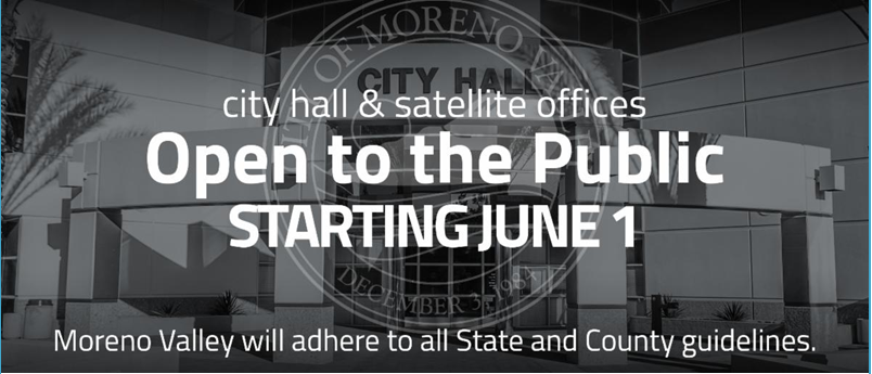 City Hall and satellite offices are open to the public starting June 1, 2021.